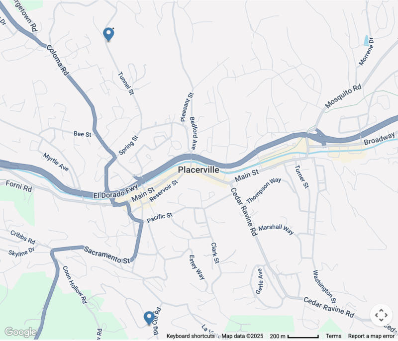 Placerville Map of solar installations by Ambrose Solar in Placerville, California