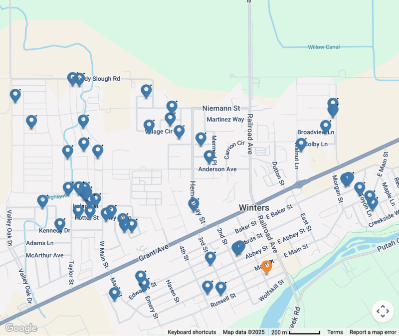 Map of solar installations by Ambrose Solar in Winters, California